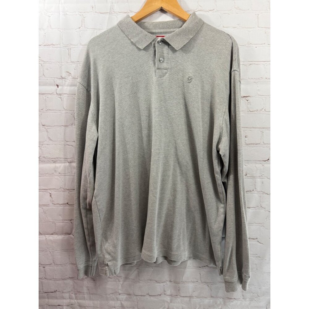IZOD Long Sleeve Polo Shirt Men's Size XL Gray Casual Pullover Collared
